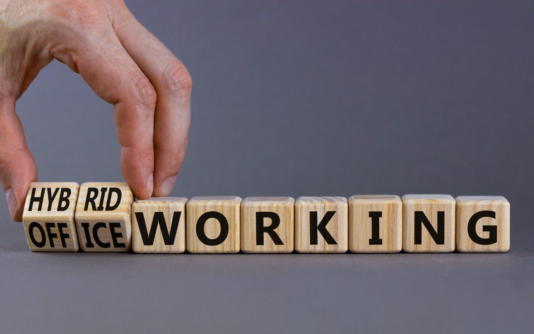 Hybrid or office working symbol. Office Space: Permanent Remote Work Model vs. Hybrid Work Model